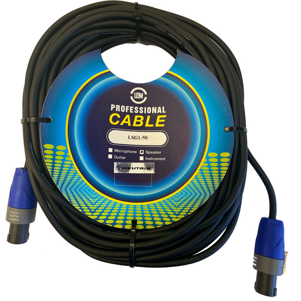 Leem 50ft Speaker Cable with Speakon Female Connectors, 16 AWG Wire Gauge, Neutrik NL2FC
