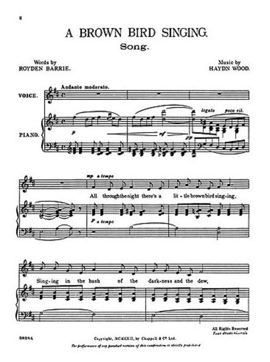 A Brown Bird Singing In D Voice/Piano (Pod) (Sheet Music) Book