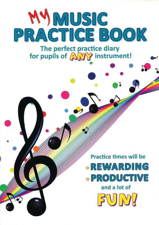 My Music Practice Book by Wise Publications - Manuscript, 36 Weekly Diaries, Music Theory, Jokes, Quizzes, Fun Cartoon Pictures, 1 Page