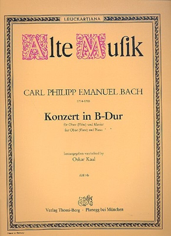 Cpe Bach - Concerto B Flat Major Oboe/Piano (Softcover Book)