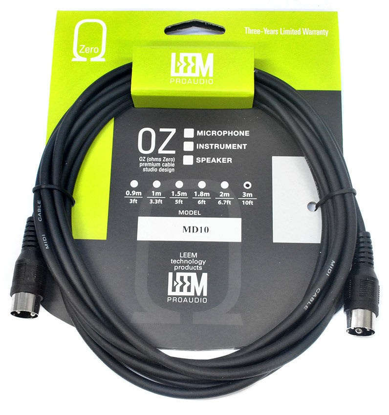 Leem 10ft MIDI Cable with 5-Pin Connectors