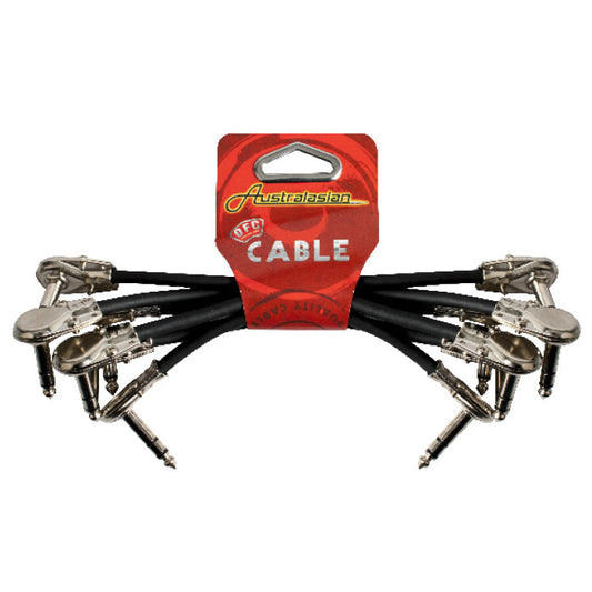 6 x Australasian 6 Inch Stereo Patch Lead Cable Right Angle Pedal Boards