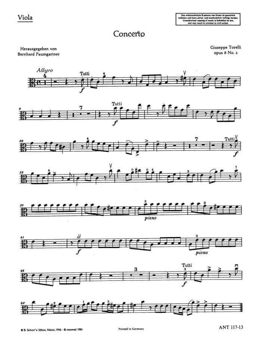 Torelli Concerto Op. 8 No. 2 Viola Part - Schott Music, 3 Pages