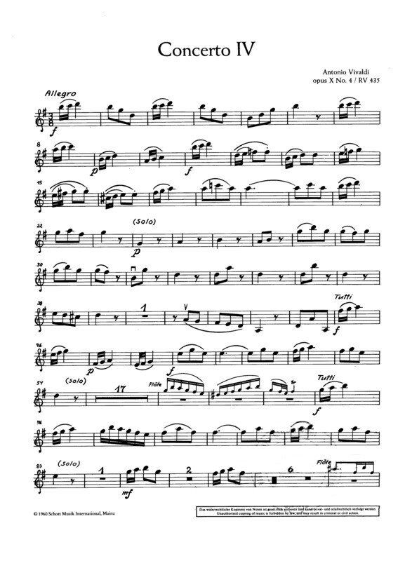 Vivaldi - Concerto No 4 G Major Op 10/4 Violin 1 Part by Schott Music