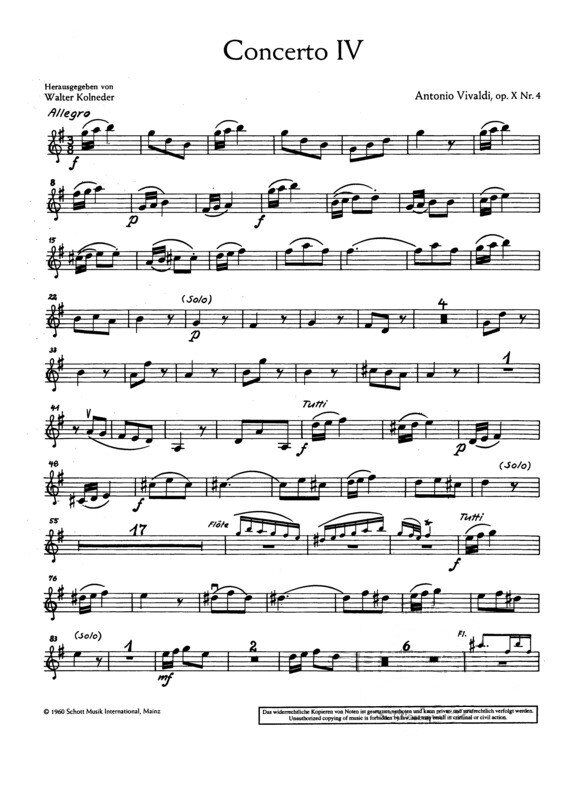 Vivaldi Concerto No. 4 G Major Op. 10/4 Violin 2 Part Sheet Music