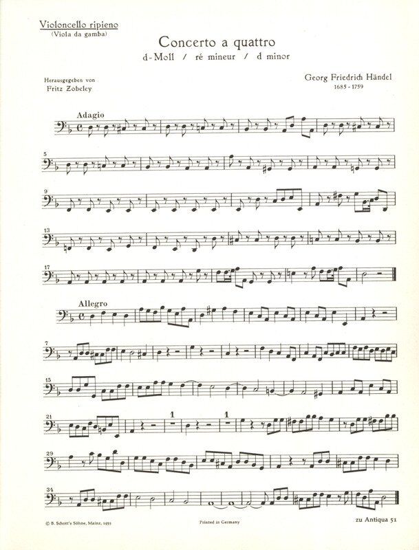 Concerto a Quattro TWV 43 D 3 Cello Part by Telemann, Publisher Schott Music, 3 Pages