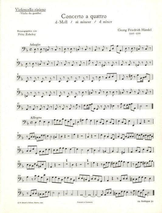 Concerto a Quattro TWV 43 D 3 Cello Part by Telemann, Publisher Schott Music, 3 Pages