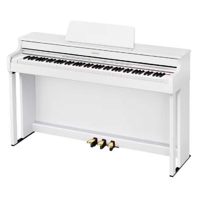 Casio AP-300WE Celviano Digital Piano - White with Wireless MIDI Adaptor, 19 Tones, Smart Scaled Hammer Action Keyboard, and Adjustable Bench