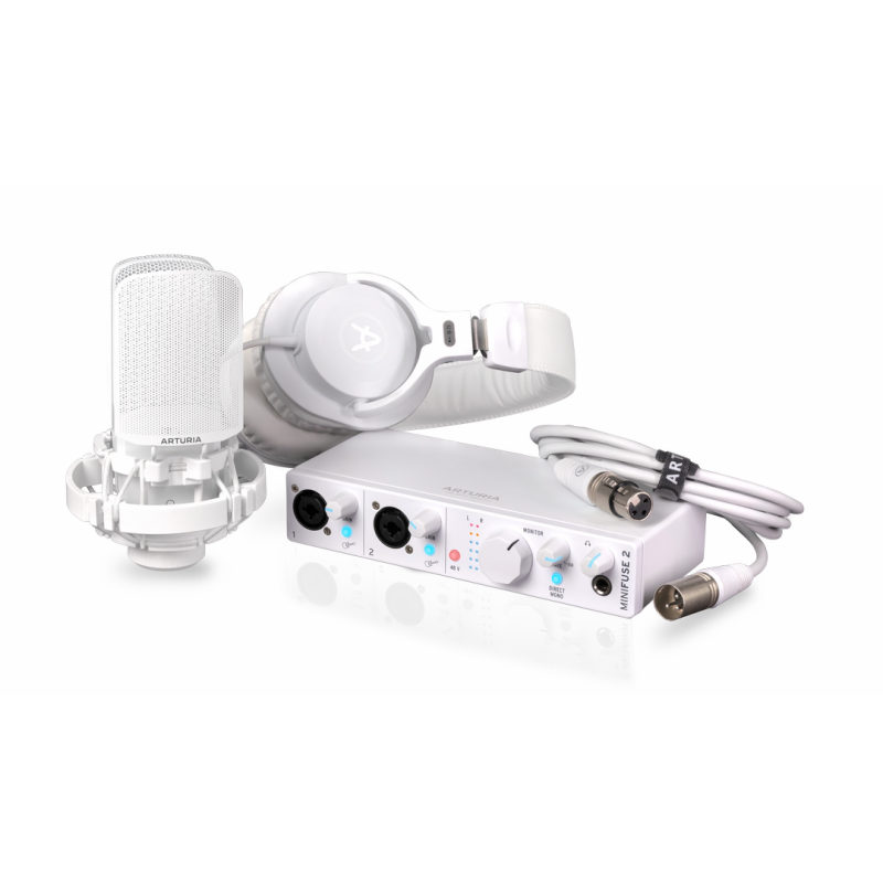 Arturia MiniFuse Recording Pack White - Audio Interface, Microphone, Headphones & Cables Included