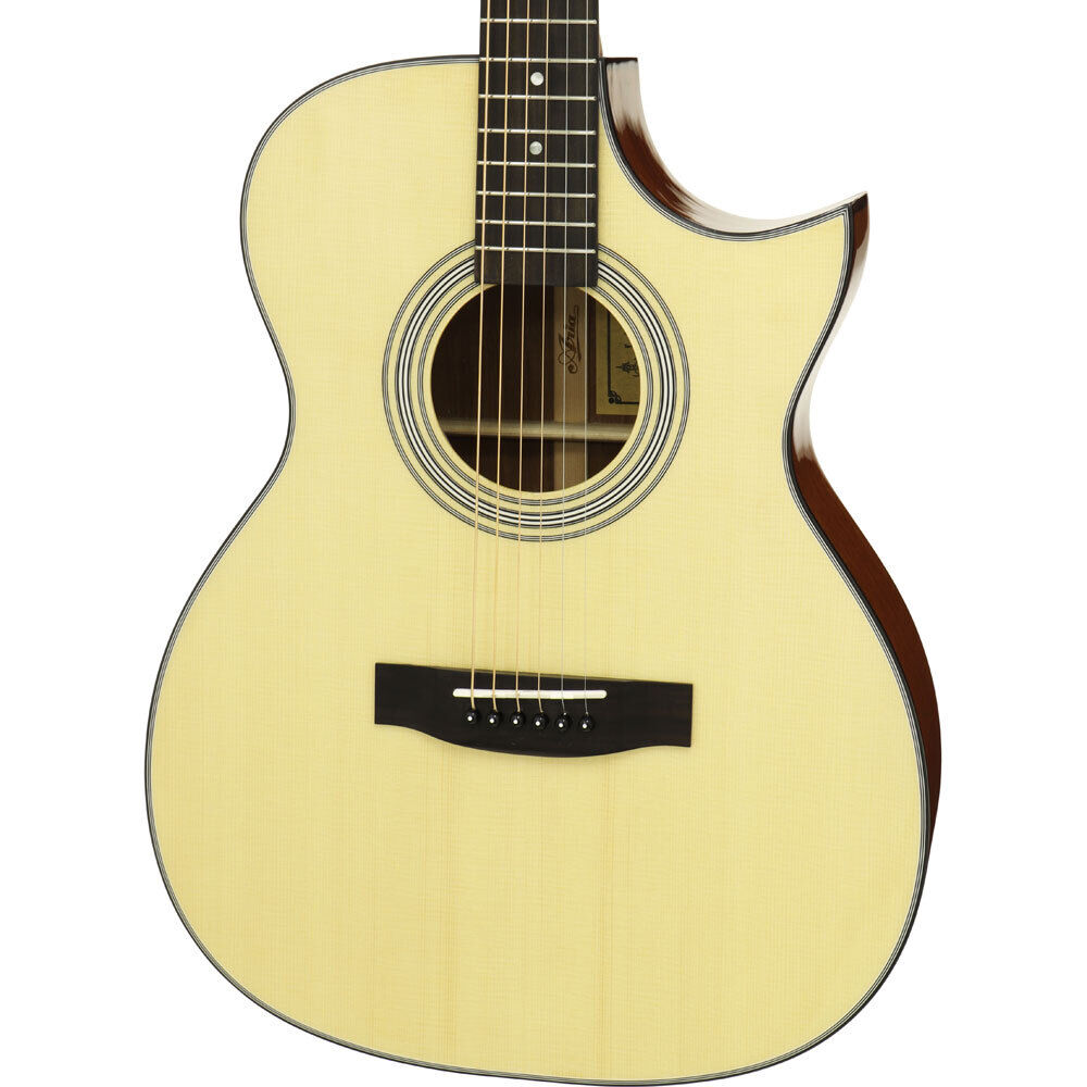 Aria 200 Series Orchestral Acoustic/Electric Guitar with Venetian Cutaway Natural Gloss — view 3