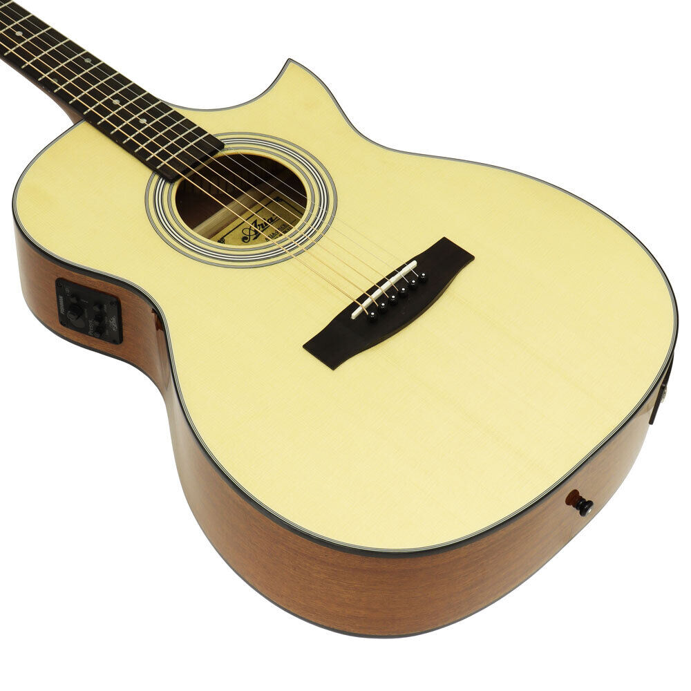 Aria 200 Series Orchestral Acoustic/Electric Guitar with Venetian Cutaway Natural Gloss — view 4
