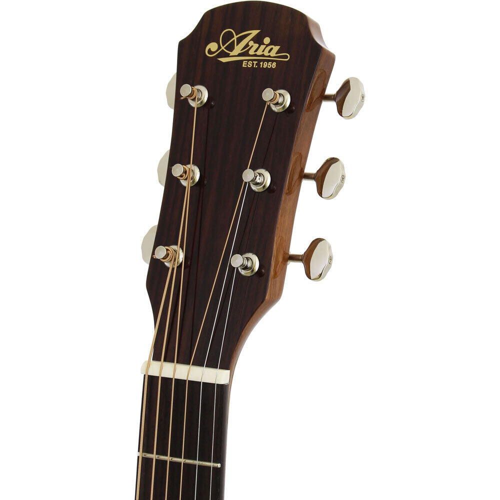 Aria 200 Series Dreadnought Acoustic Guitar Natural Gloss with Solid Spruce Top and Rosewood Back — view 3