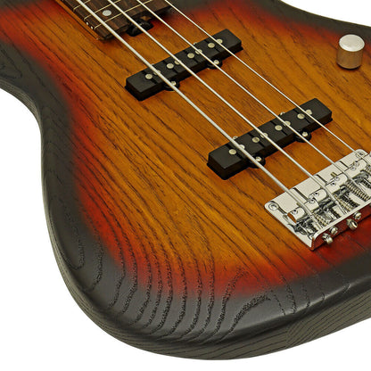 Aria 313JP Detroit Series 4-String Fretless Bass Guitar Open-Pore Sunburst Finish — view 4