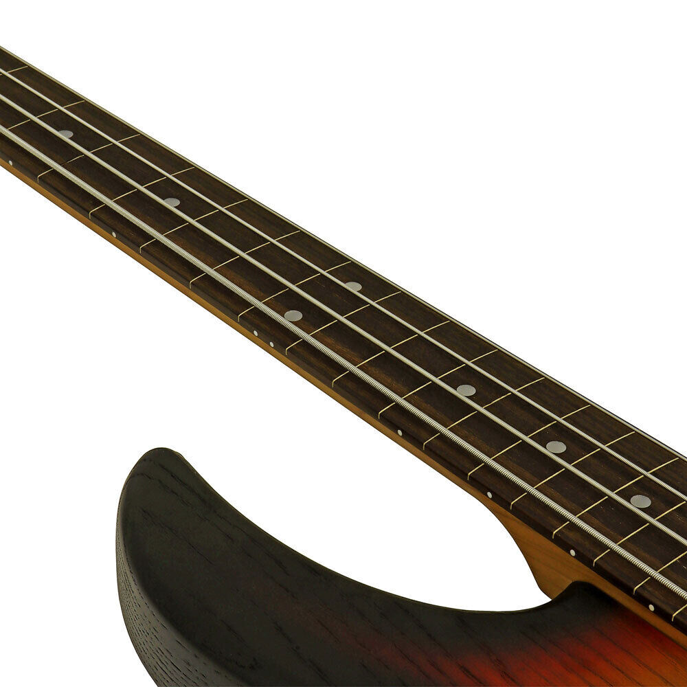 Aria 313JP Detroit Series 4-String Fretless Bass Guitar Open-Pore Sunburst Finish — view 5