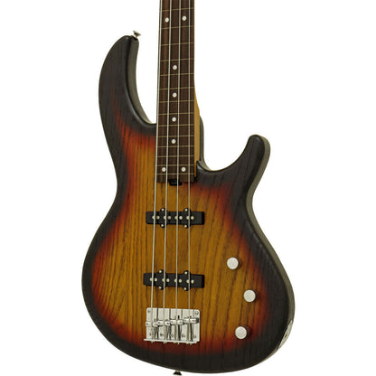 Aria 313JP Detroit Series 4-String Fretless Bass Guitar Open-Pore Sunburst Finish — view 3