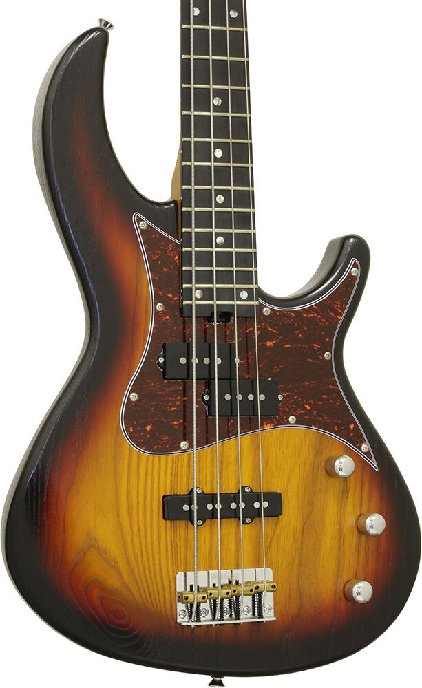 Aria 313MK2 Detroit Series 4-String Electric Bass Guitar Open-Pore Sunburst Finish — view 3