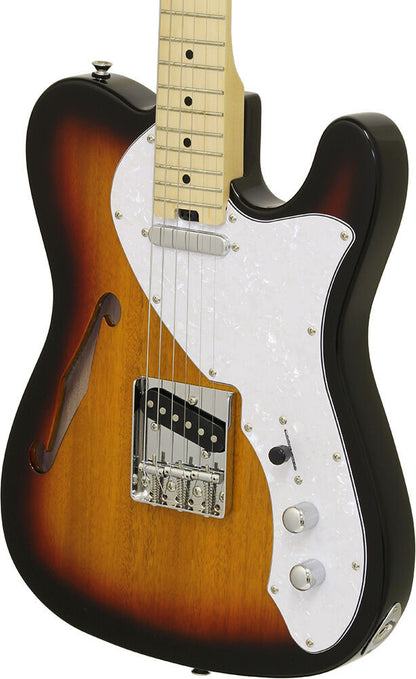 Aria 615-TL Semi-Hollow Electric Guitar 3-Tone Sunburst Gloss — view 3