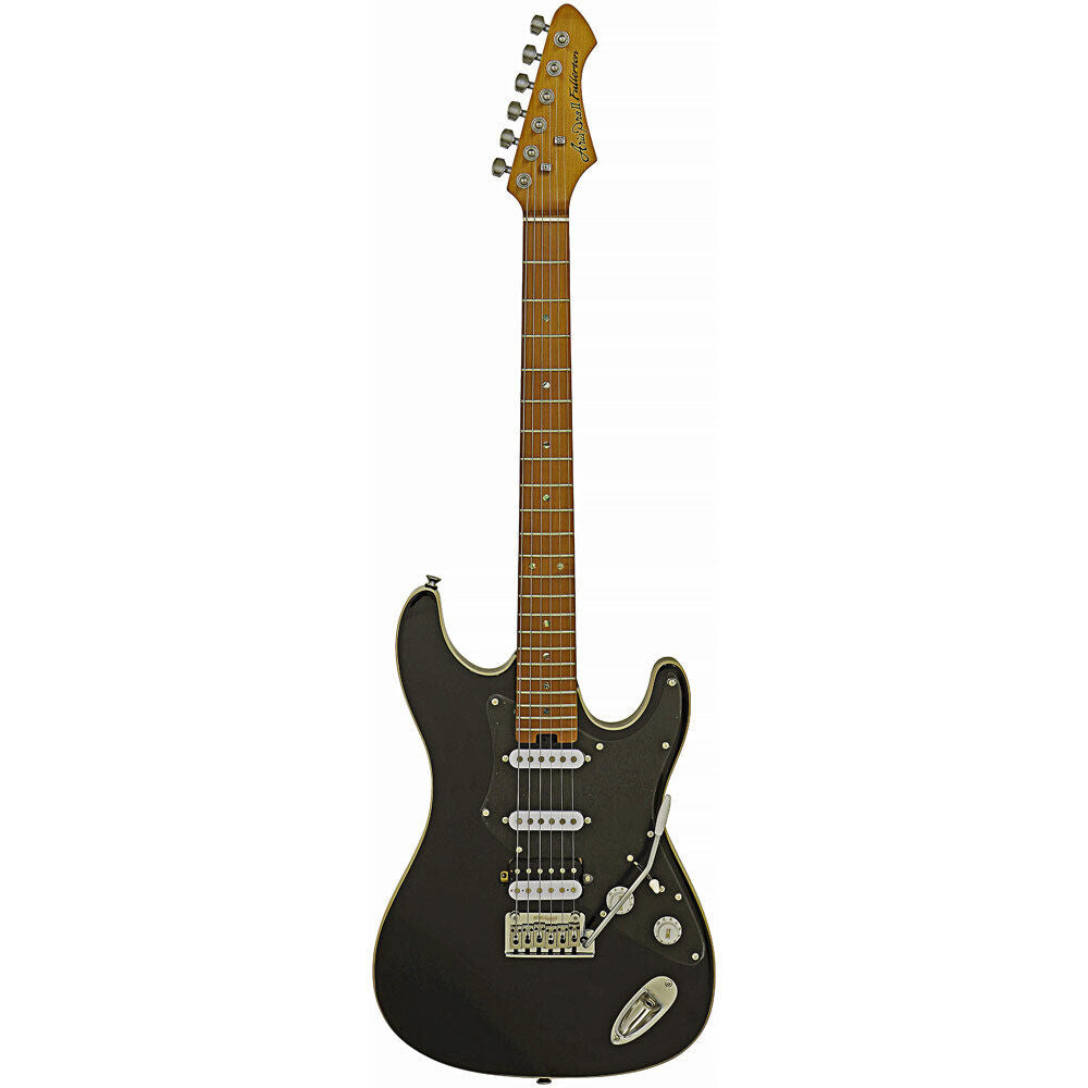 Aria 714-DG Fullerton Tribute Collection Electric Guitar - Black, Solid Body, Roasted Maple Neck, Alnico-5 Pickups, Gloss Finish