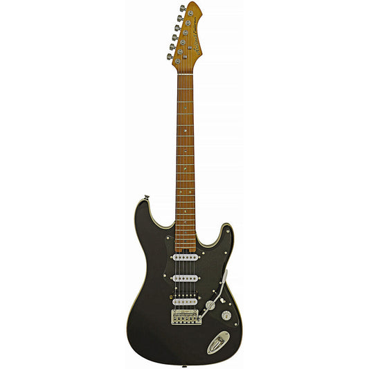 Aria 714-DG Fullerton Tribute Collection Electric Guitar - Black, Solid Body, Roasted Maple Neck, Alnico-5 Pickups, Gloss Finish