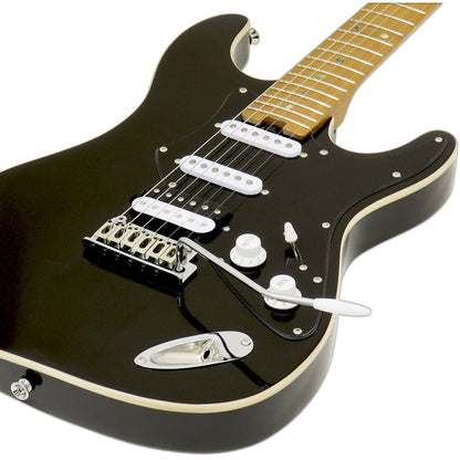 Aria 714-DG Fullerton Tribute Collection Electric Guitar - Black, Solid Body, Roasted Maple Neck, Alnico-5 Pickups, Gloss Finish — view 4