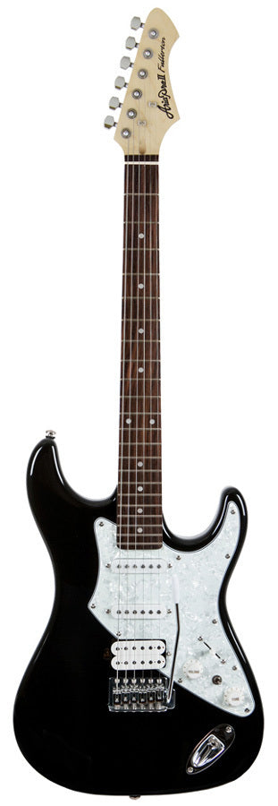 Aria 714-STD Series Electric Guitar Black Solid Body with Maple Neck and Vintage Tremolo