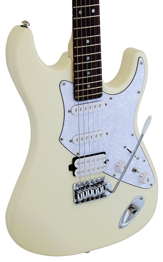 Aria 714-STD Electric Guitar Vintage White Solid Body with Maple Neck and 3 Pickups — view 3