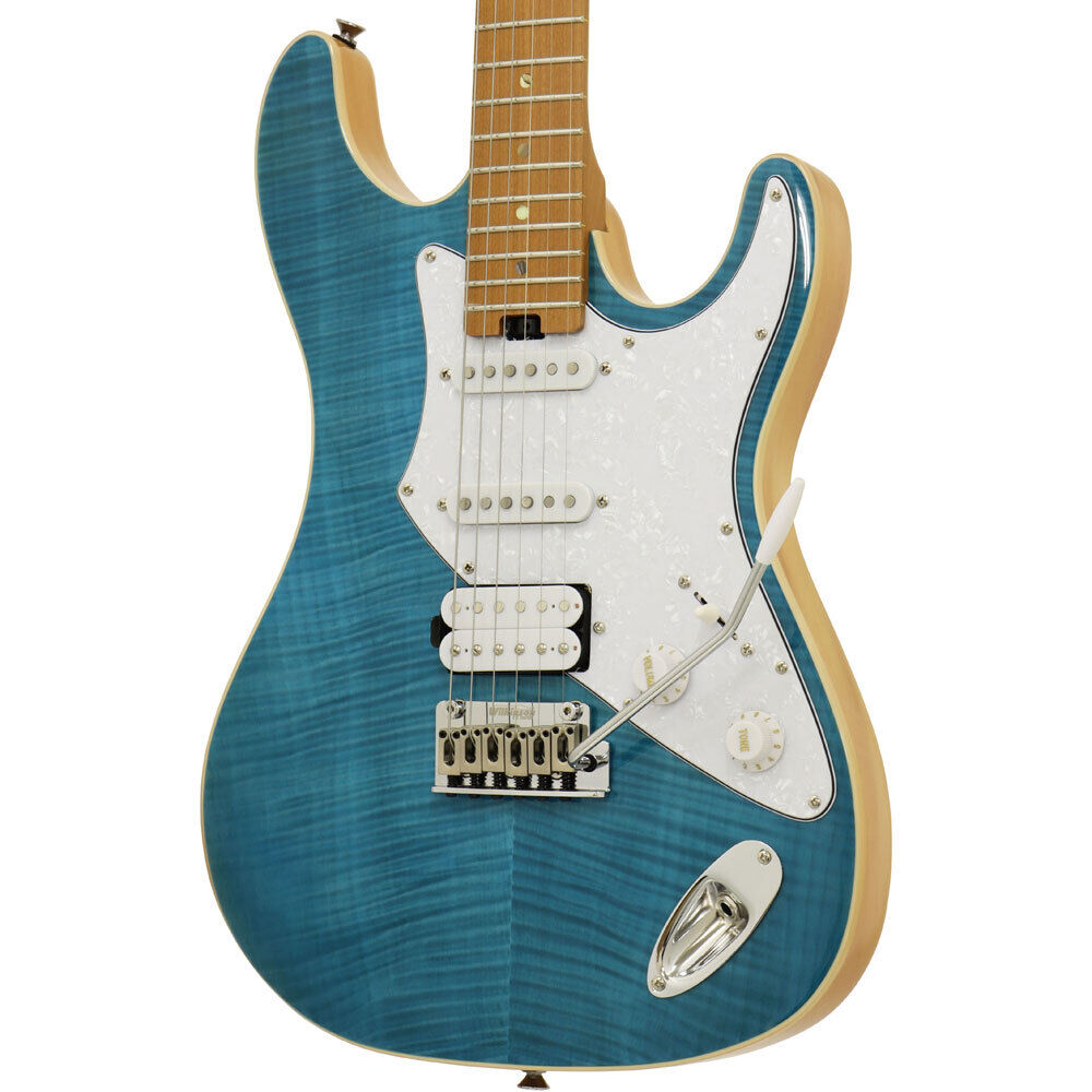 Aria 714-MK2 Fullerton Series Electric Guitar - Turquoise Blue, Solid Body, Roasted Maple Neck, Alnico-5 Pickups, Wilkinson Bridge — view 3