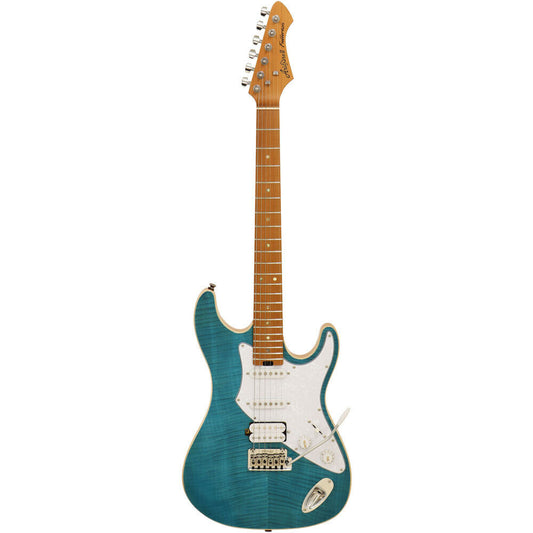 Aria 714-MK2 Fullerton Series Electric Guitar - Turquoise Blue, Solid Body, Roasted Maple Neck, Alnico-5 Pickups, Wilkinson Bridge