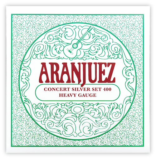 Aranjuez Classic Silver 400 High Tension Classical Guitar String Set - 6 Strings, Silver Plated Basses, Clear Nylon Trebles, Made in USA