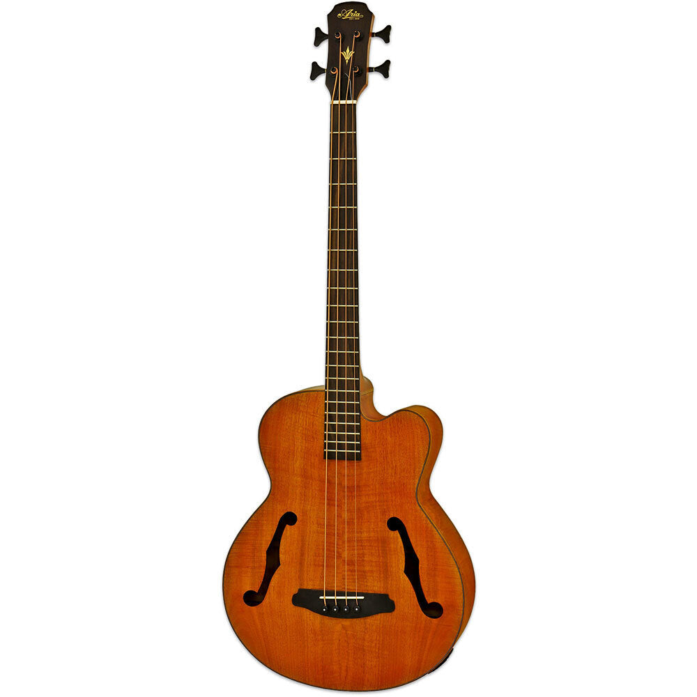 Aria FEB-F2M Elecord Series Medium Scale Fretless Acoustic/Electric Bass Guitar Stained Brown