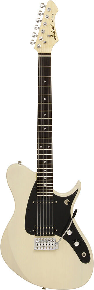 Aria J Series J-1 Electric Guitar See-Thru Vintage White Solid Body with Poplar Body, Maple Neck, Rosewood Fingerboard, and Alnico-5 Pickups