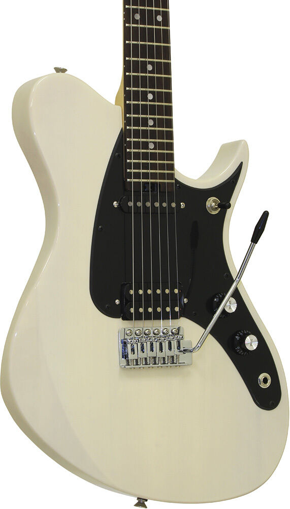 Aria J Series J-1 Electric Guitar See-Thru Vintage White Solid Body with Poplar Body, Maple Neck, Rosewood Fingerboard, and Alnico-5 Pickups — view 3
