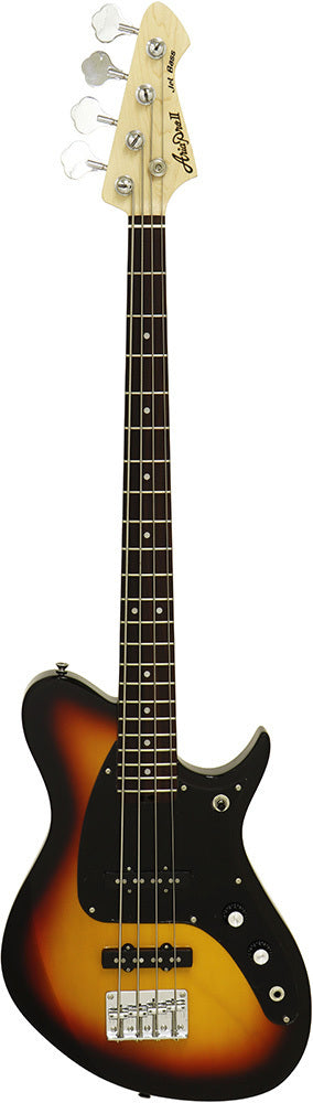 Aria J Series J-B Electric Bass Guitar - 3-Tone Sunburst, Solid Poplar Body, Maple Neck, Rosewood Fingerboard, Alnico-5 Pickups