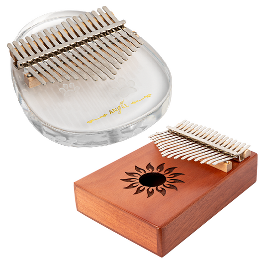 Angel 17 Note Acrylic Kalimba with Accessories - Mahogany Wood Chamber, Stainless Steel Tines, Key of C, Engraved Notes, Drawstring Bag Included