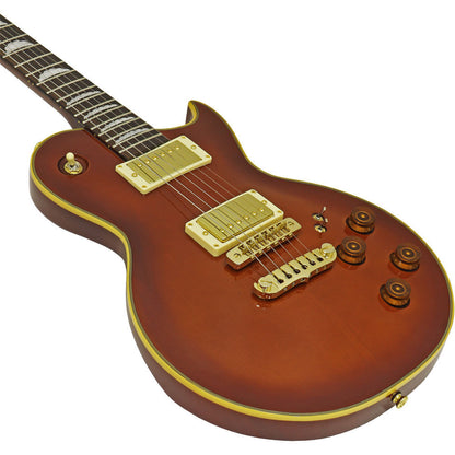 Aria PE-F80 Series Electric Guitar - Stained Brown Gloss, Solid Body, Carved Top, Recessed Knobs, Heel-Less Cutaway, Dual Sound Switches — view 3