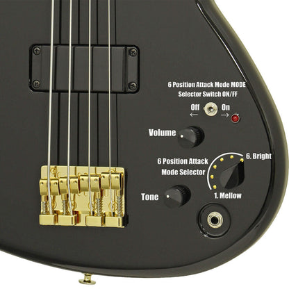 Aria Pro II SB-1000 Electric Bass Guitar Black with Neck-Through Construction, MB-1E Pickup, Gotoh Hardware, Gig Bag Included — view 4