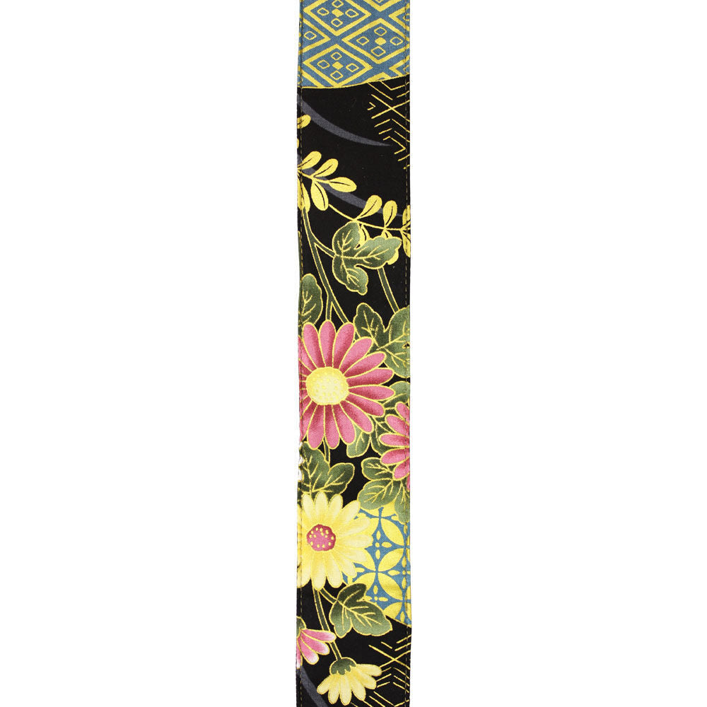 Aria 2" Deluxe Cotton Kimono Guitar Strap with Black Leather Ends, 33"-59" Length, Printed Pattern, Made in Japan — view 2