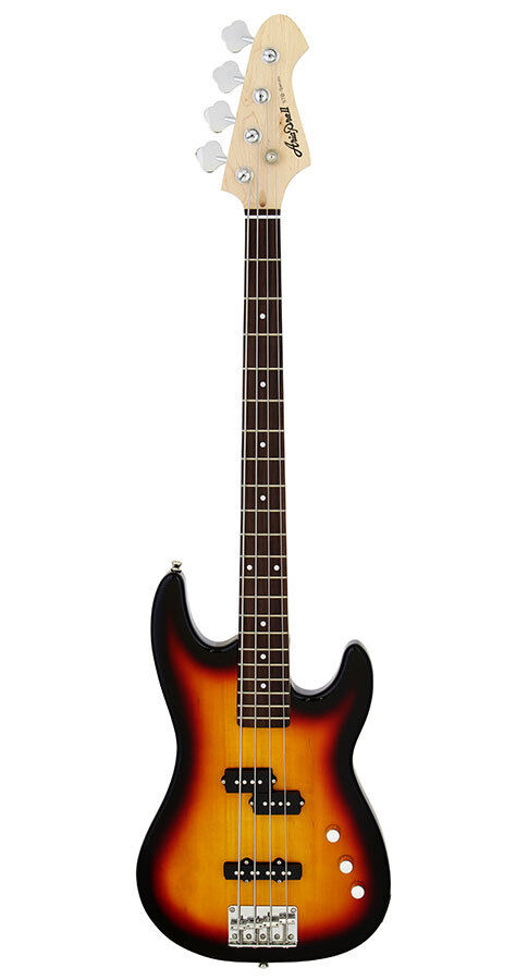 Aria STB-PJ Electric Bass Guitar 3-Tone Sunburst, Basswood Body, Maple Neck, Rosewood Fingerboard, Double and Single Coil Pickups
