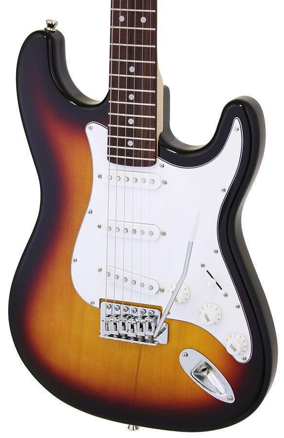 Aria STG-003 Electric Guitar 3-Tone Sunburst, Solid Body, Basswood Body, Maple Bolt-on Neck, Rosewood Fingerboard, 3 Aria OS-1 Pickups — view 3