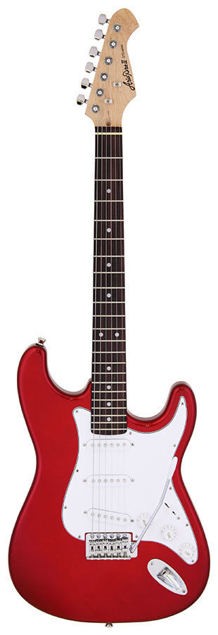 Aria STG-003 Series Electric Guitar - Candy Apple Red, Solid Body, Basswood Body, Maple Bolt-on Neck, Rosewood Fingerboard, 3 Single Coil Pickups