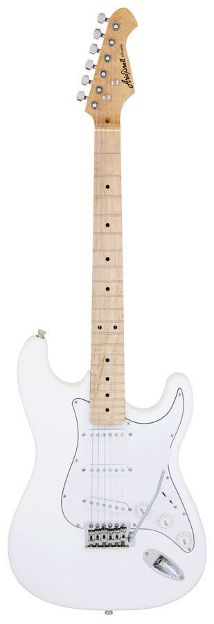 Aria STG-003M Solid Body Electric Guitar, White, Basswood Body, Maple Neck, Maple Fingerboard, 3 Aria OS-1 Single Coil Pickups