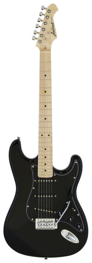 Aria Pro II STG-Series Electric Guitar Black with Black Pickguard, Solid Body, Basswood Body, Maple Neck, 3 Aria OS-1 Single Coil Pickups