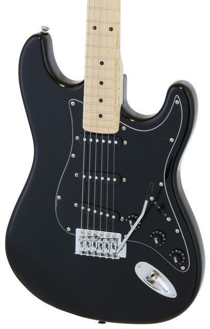 Aria Pro II STG-Series Electric Guitar Black with Black Pickguard, Solid Body, Basswood Body, Maple Neck, 3 Aria OS-1 Single Coil Pickups — view 3