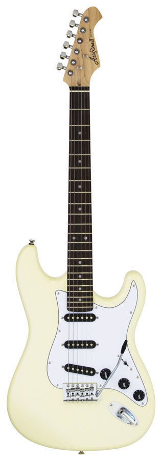Aria Pro II STG-Series Electric Guitar Vintage White with White Pickguard, Solid Body, Basswood Body, Maple Neck, Rosewood Fingerboard, 3 Pickups