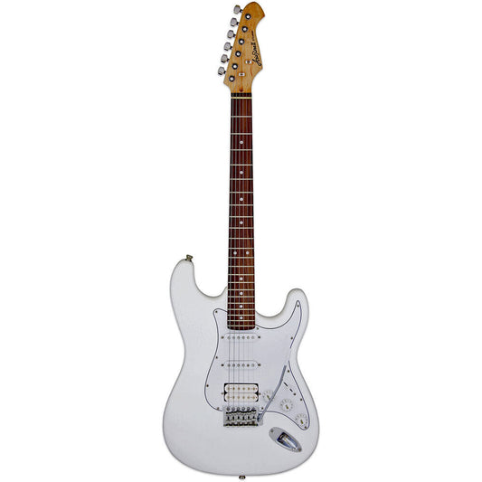 Aria STG-004 Electric Guitar White with White Pickguard Solid Body Basswood Maple Neck Rosewood Fingerboard 2 Single Coil 1 Humbucker