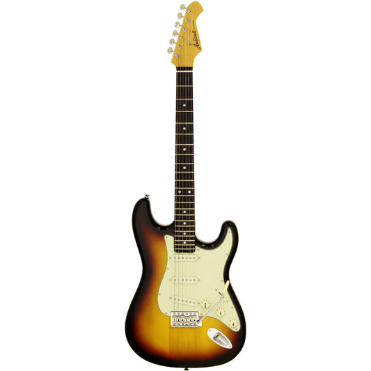 Aria STG-62 Modern Classics Electric Guitar 3-Tone Sunburst Solid Body with Alnico V Pickups and Vintage Tremolo Bridge