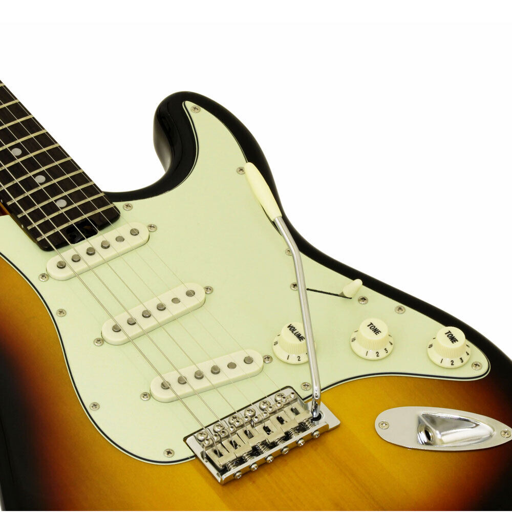 Aria STG-62 Modern Classics Electric Guitar 3-Tone Sunburst Solid Body with Alnico V Pickups and Vintage Tremolo Bridge — view 3