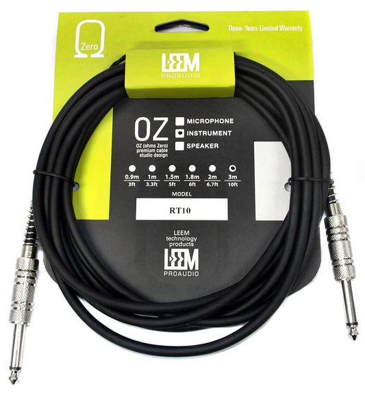 Leem 10ft Instrument Cable with 1/4" Straight Plugs