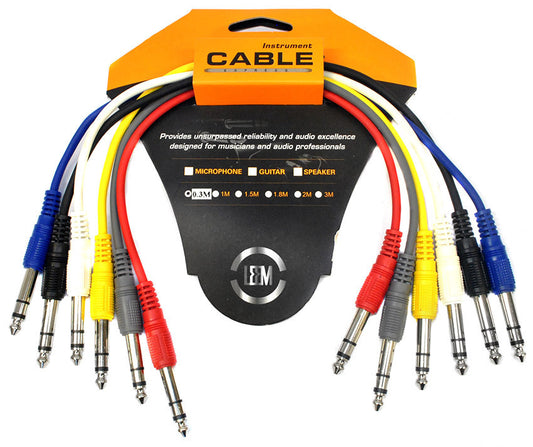 Leem 1ft Stereo Patch Cables 6 Pack - 1/4" Stereo Jack Plug to 1/4" Stereo Jack Plug