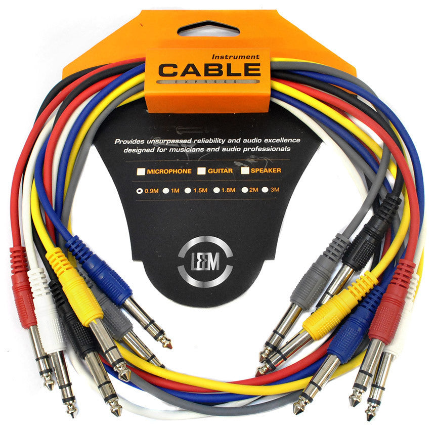 Leem 3ft Stereo Patch Cables 6pk - 1/4" Stereo Jack Plug to 1/4" Stereo Jack Plug